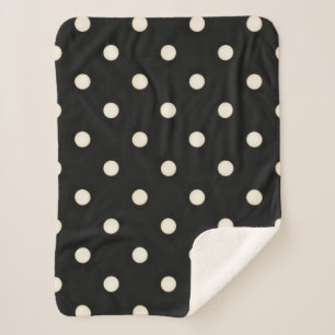 Big Polka Dots Antique White and Black Sherpa Blanket