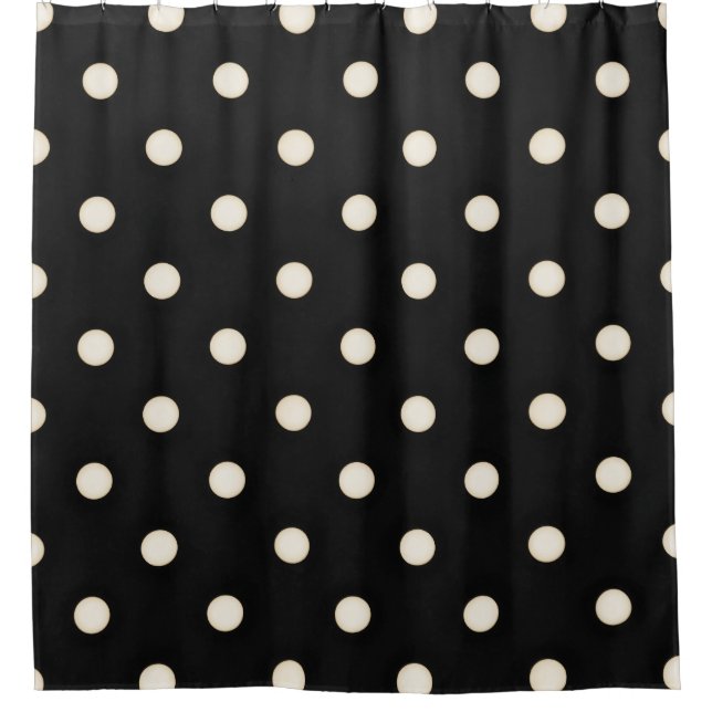Big Polka Dots Antique White and Black Shower Curtain (Front)