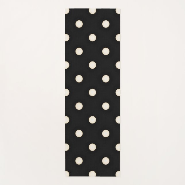 Big Polka Dots Antique White and Black Yoga Mat (Front)
