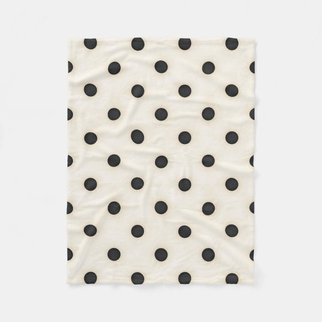 Big Polka Dots Black and Antique White Fleece Blanket (Front)