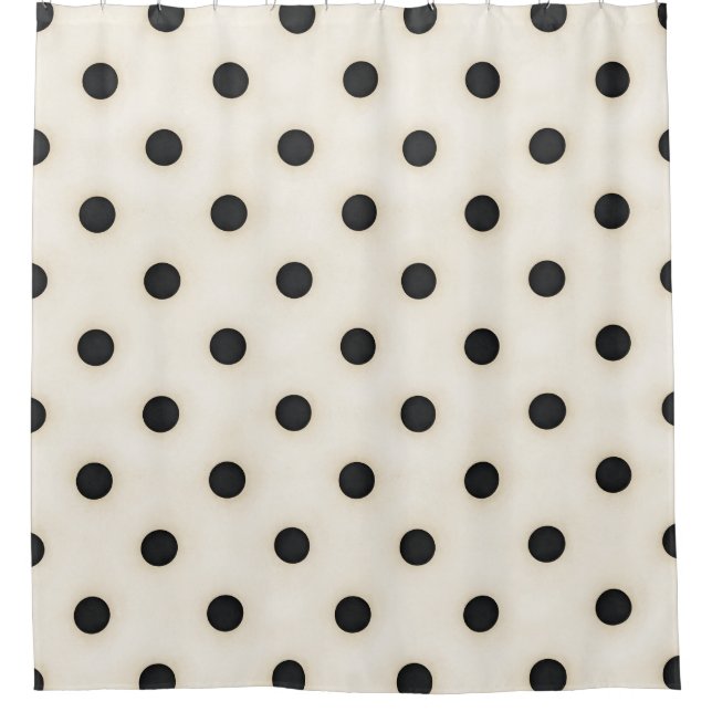Big Polka Dots Black and Antique White Shower Curtain (Front)