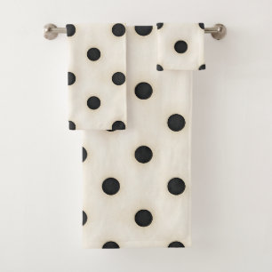 Big Polka Dots Black & Antique White Bath Towel Set
