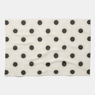 Big Polka Dots Black & Antique White Tea Towel