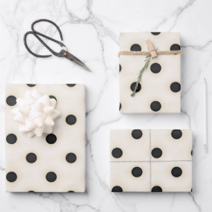 Big Polka Dots Black & Antique White Wrapping Paper Sheet
