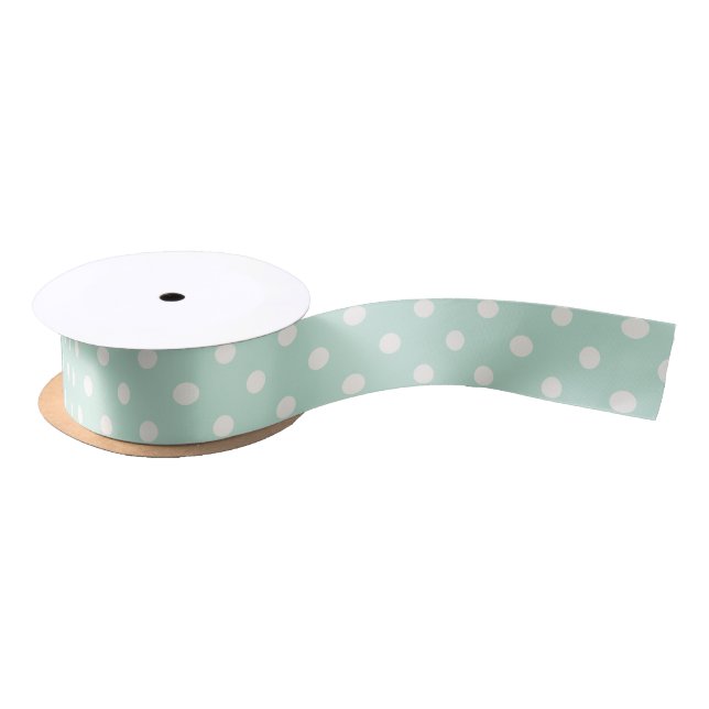 Big Polka Dots Mint Cute Christmas Holiday Ribbon Satin Ribbon (Spool)