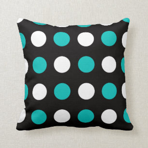 Big Polka Dots Teal Black and White Pillow