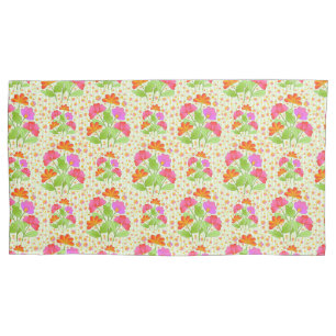 Big Pop Colour Flowers Pink and Orange Pale Green  Pillowcase