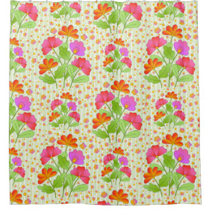 Big Pop Colour Flowers Pink and Orange Pale Green  Shower Curtain