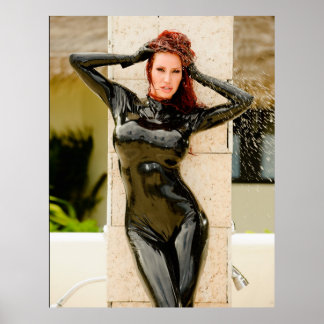 BIG POSTER -  BLACK LATEX CATSUIT - Bianca Beaucha
