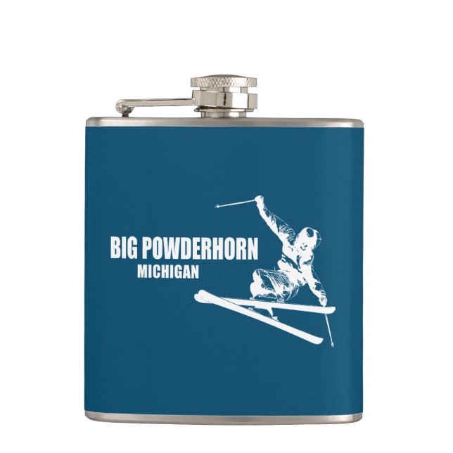 Big Powderhorn Mountain Michigan Skier Hip Flask (Front)