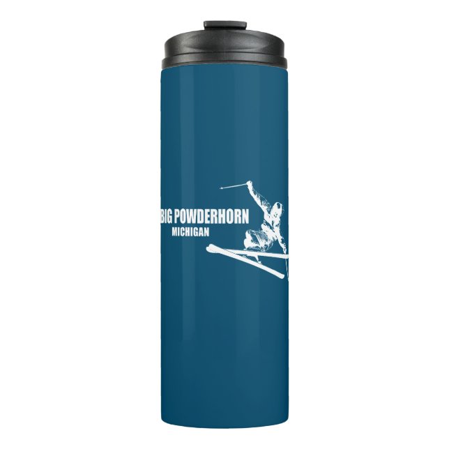 Big Powderhorn Mountain Michigan Skier Thermal Tumbler (Front)