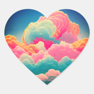 Big Puffy Bright Coloured Clouds Cottoncandy Dream Heart Sticker