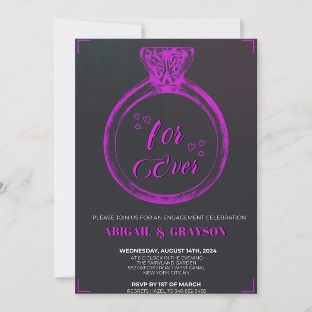 Big Purple Diamond Ring Illuminating Forever Love Invitation (Front)