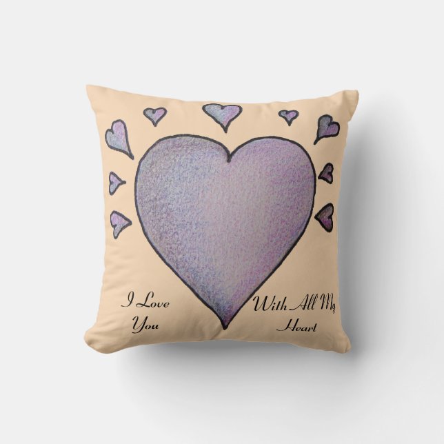 big purple heart small hearts love message cushion (Front)