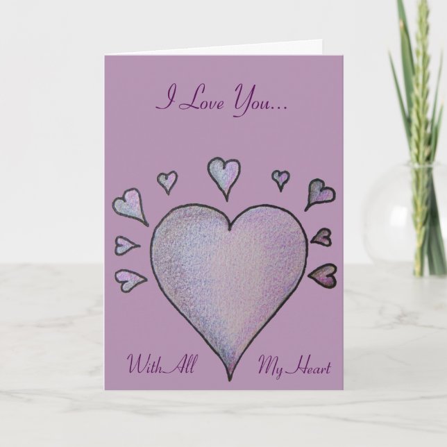 big purple heart small hearts original love verse card (Front)