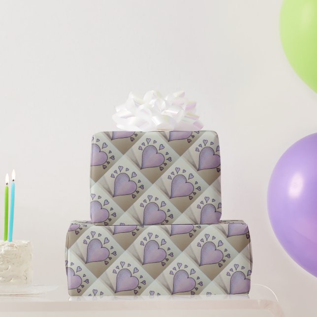 big purple hearts and  small hearts romantic wrapping paper (Party Gifts)