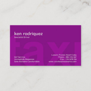 Big Purple Taxi Letters Simple Elegant Taxi Driver Business Card
