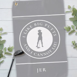 Big Putts Funny Lady Golfer Modern Grey White Golf Towel