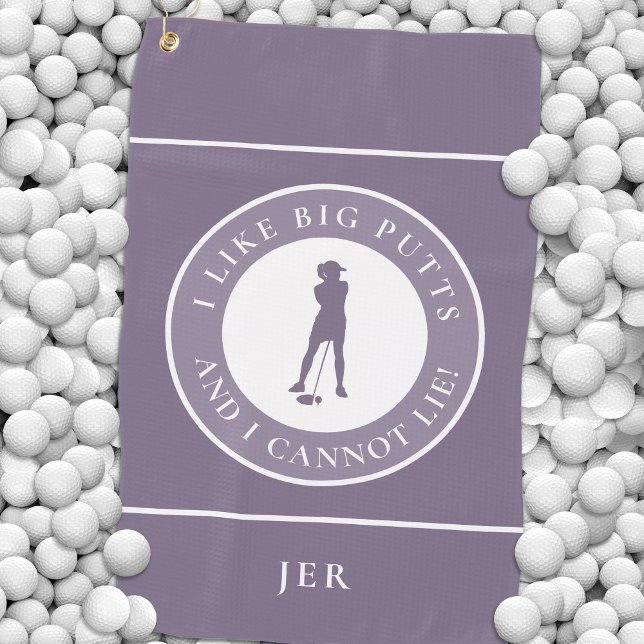 Big Putts Funny Modern Golfer Gal Modern Purple  Golf Towel (Creator Uploaded)