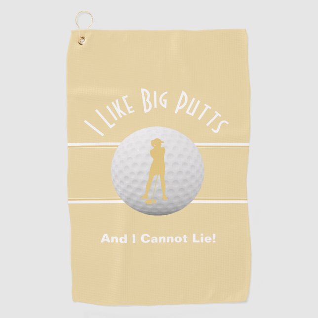Big Putts Golfer Sports Humour For Her Yellow Cute Golf Towel (Front)