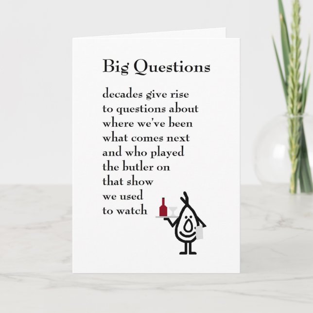 Big Questions - a funny fiftieth birthday poem Card (Front)