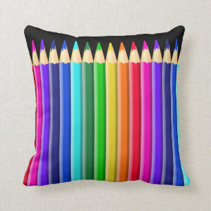 Big Rainbow Coloured Crayon (Pencil) Design Cushion
