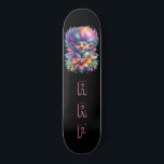 *~* Big Rainbow Hair Troll AP89 Neon Initial  Skateboard<br><div class="desc">(Search code AP89 for Troll items and AP88 for mediaeval theme items ) Easily Transfer to other Zazzle Products. BLACK background Skateboard. The bright and oh so happy NEON Rainbow colours just pop the TROLL images and LETTERS. Customise / Personalise your INITIALS / MONOGRAM. Whimsical Cute funny Long Hair Troll...</div>