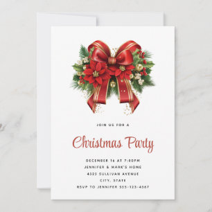 Big Red and Gold Christmas Bow Holiday Party Invitation