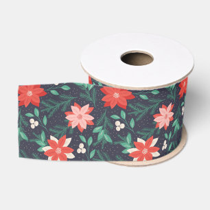 Big Red and White Christmas Poinsettias Grosgrain Ribbon