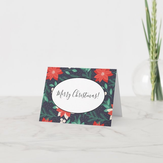 Big Red and White Christmas Poinsettias Note Card (Front)