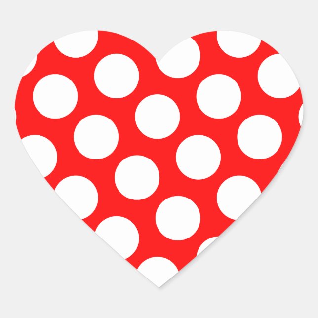 Big Red and White Polka Dots Heart Sticker (Front)