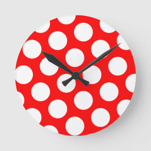 Big Red and White Polka Dots Round Clock