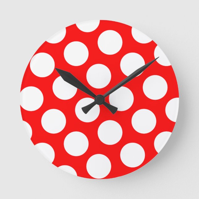 Big Red and White Polka Dots Round Clock (Front)