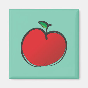 Big Red Apple Drawing on a Pale Green Background Magnet