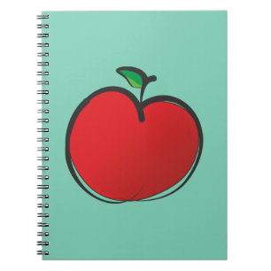 Big Red Apple Drawing on a Pale Green Background Notebook