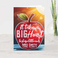 Big RED apple it takes a big heart teacher card