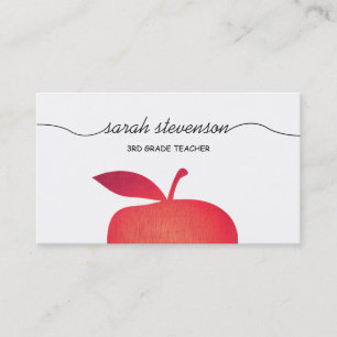 Big Red Apple School Teacher White Business Card