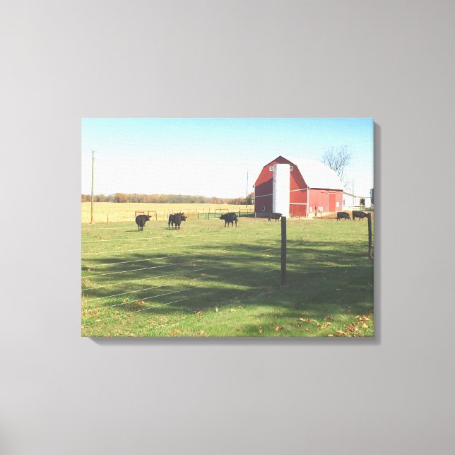Big Red Barn and Cattle Pasture Canvas Print (Front)