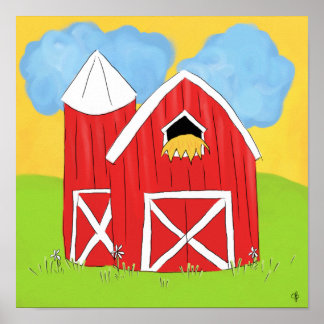 Big Red Barn w clouds Poster