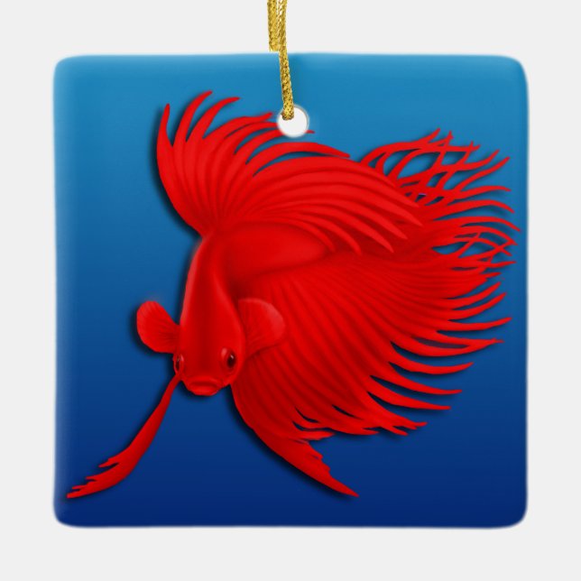 Big Red Betta Splendens Fish Ornament (Front)