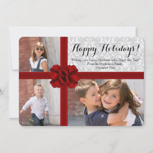 Big Red Bow 3 Photo Christmas Card