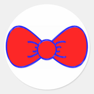 Big Red Bow Cartoon Blue Outline Bright Red Neon Classic Round Sticker