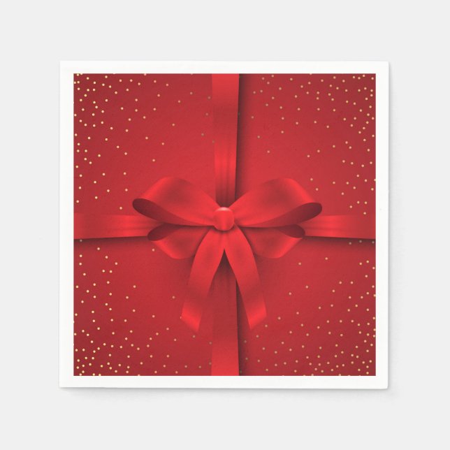 Big Red Bow Christmas Holidays Gift Napkin (Front)