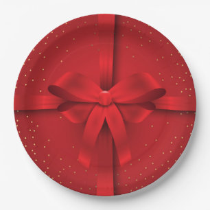Big Red Bow Christmas Holidays Gift Paper Plate