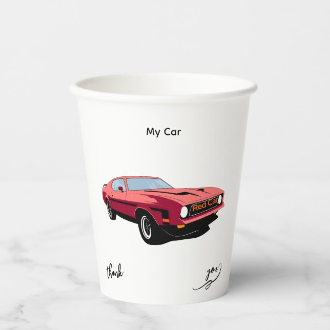 Big Red Car Paper Cup – Custom Text Party Cup (Front)