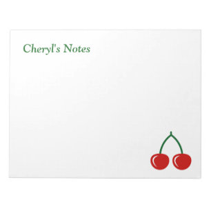 Big red cherries writing note pad with custom name