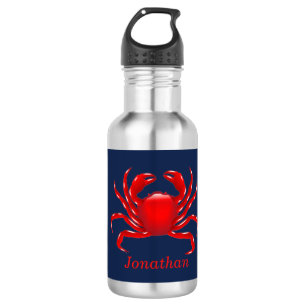 Big Red Crab on Blue Background Back to School 532 Ml Water Bottle