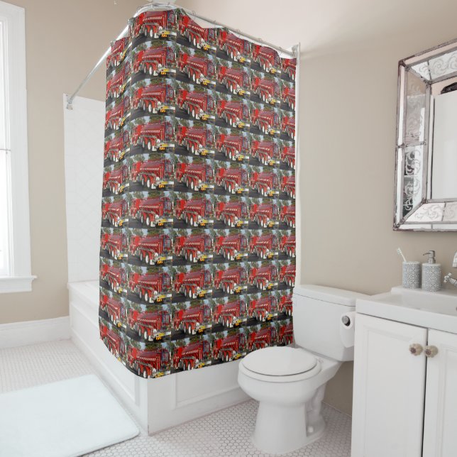 Big Red Fire Engine, Shower Curtain (In Situ)