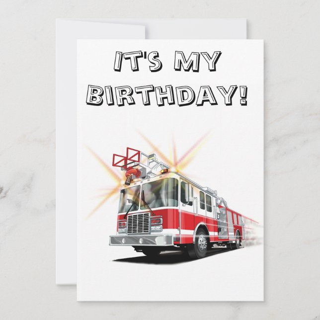Big Red Fire Truck Custom Invitations (Front)