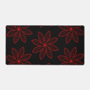 Big Red Floral Pattern on Black  Desk Mat